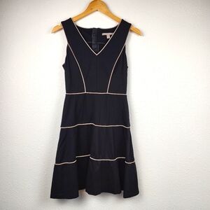 Banana Republic Black White Stripe Detail Fit & Flare Party V-Neck Dress Size 2